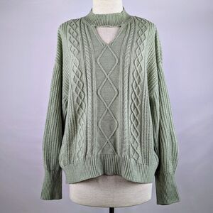 Steve Madden Sweater Cable Knit Mock Neck Blouson Sleeve Desert Sage XL NWT